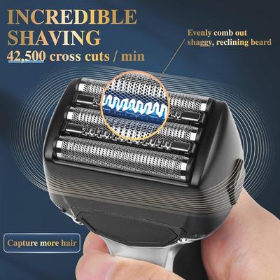 Мужская электробритва с аккумулятором 1000 мАч, плавающими лезвиями и прозрачным дизайном для гладкого бритья