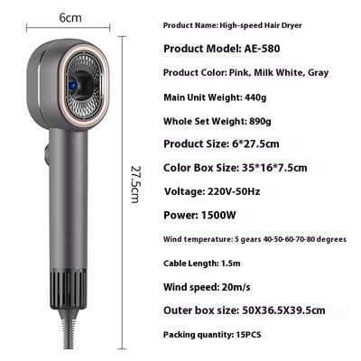 1500 Вт высокоскоростной сушилки для волос с высокой концентрацией отрицательных ионов и постоянной температурой для быстрого ухода за волосами