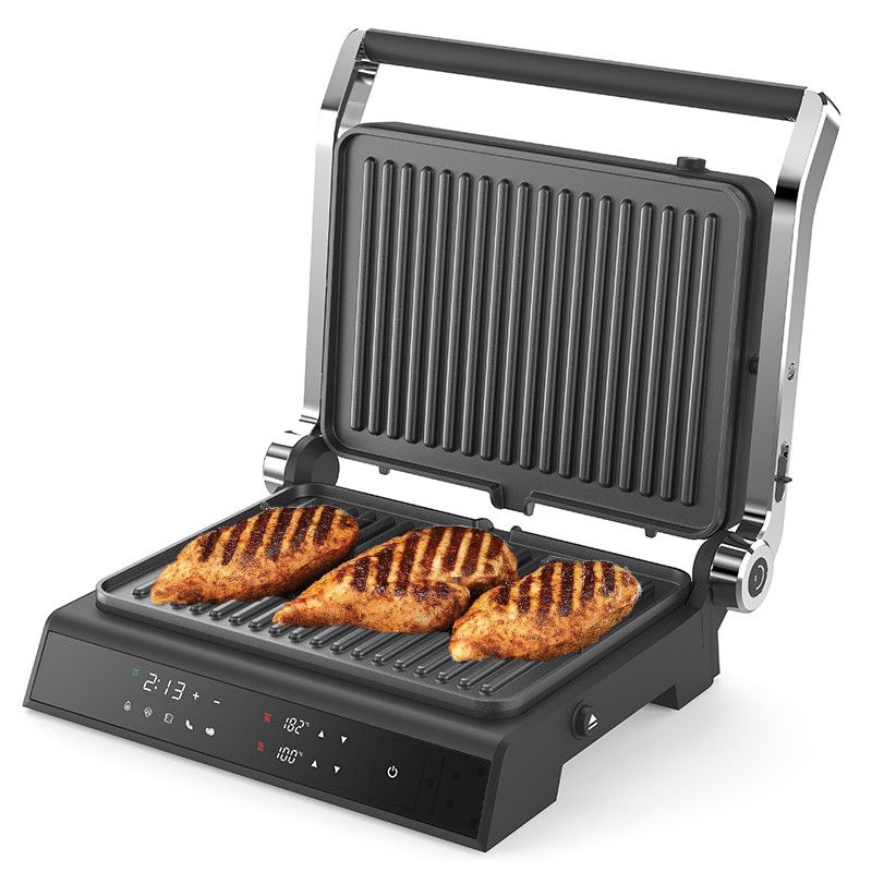 Сменяемая тарелка BBQ Panini Press Grill Griddle Бездымный внутренний гриль светодиодный сенсорный экран Цифровой контактный гриль